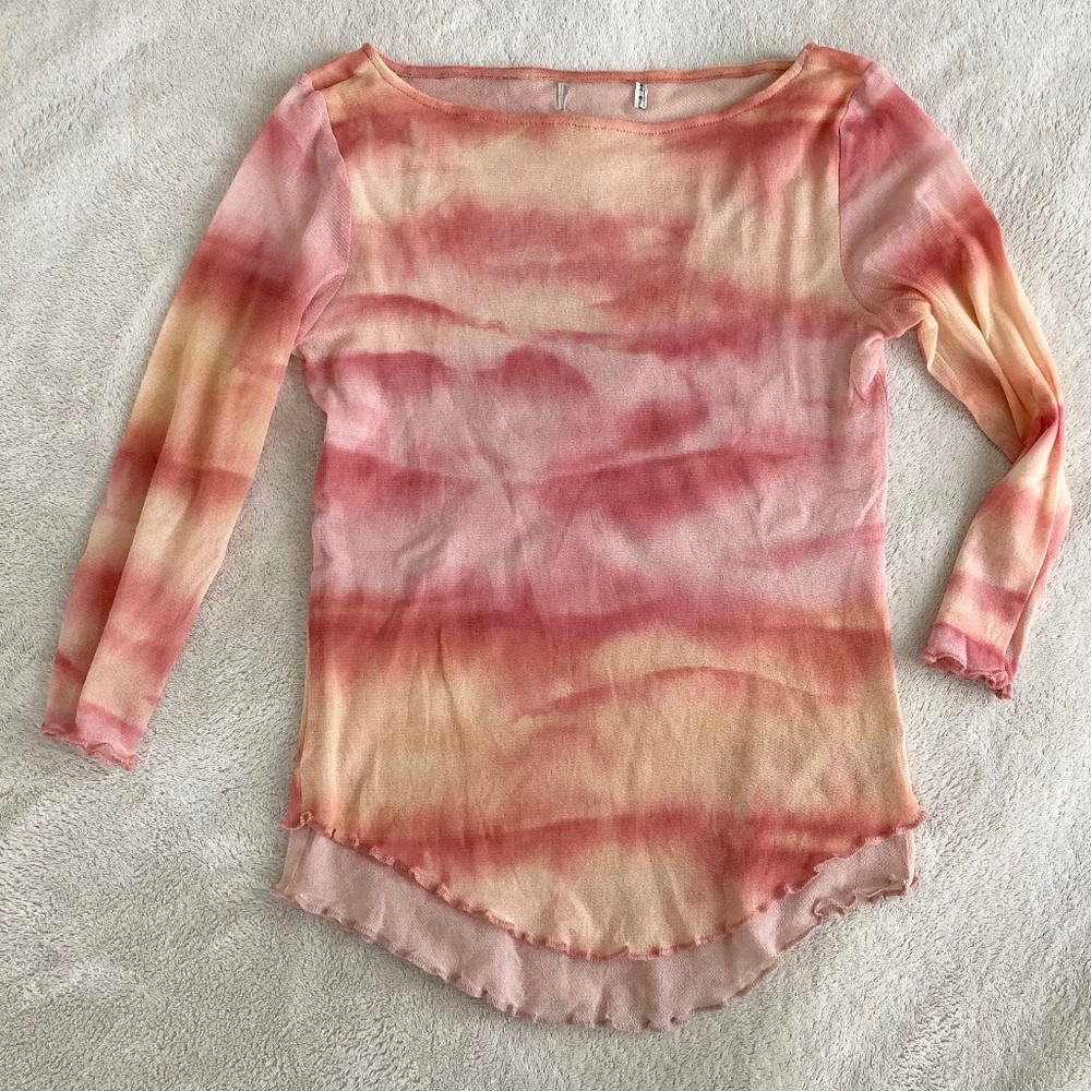 Vintage Banana Republic Coral Pink Tie Dye Stretch Mesh Top XS